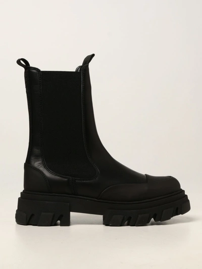 Shop Ganni Chelsea Boots In Leather In Black