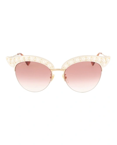 Shop Gucci Cat-eye Sunglasses In White