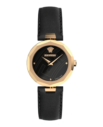 Shop Versace Idyia Leather Watch In Black