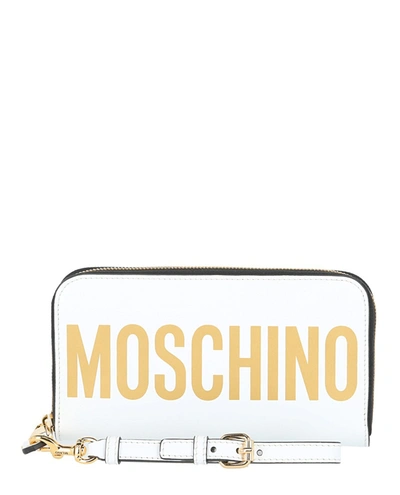 Shop Moschino Logo Leather Wallet In White