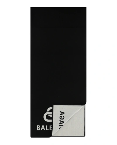 Shop Balenciaga Blanket Bb Logo Wool Scarf In Black