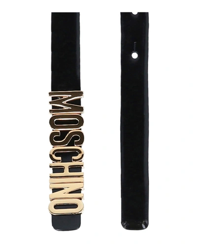 Shop Moschino Thin Leather Logo Belt In Black