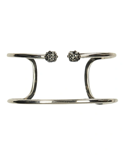 Shop Alexander Mcqueen Skull Double Layered Cuff In Silver