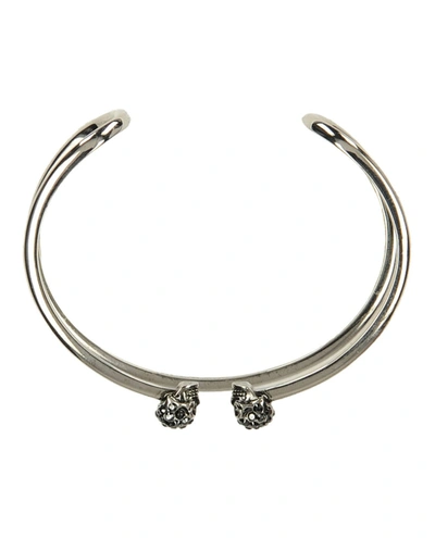 Shop Alexander Mcqueen Skull Double Layered Cuff In Silver