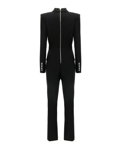 Shop Balmain Double-breasted Wool Jumpsuit In Black