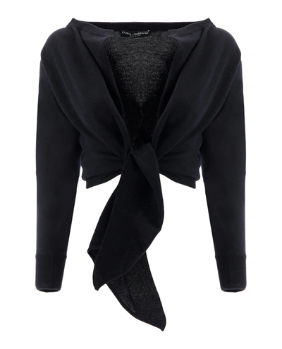 Shop Dolce & Gabbana Front-tie Cashmere Cardigan In Black