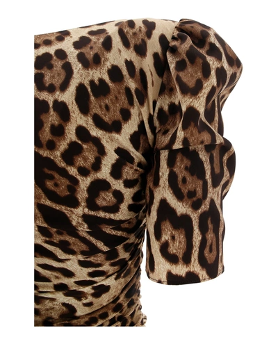 Shop Dolce & Gabbana Leopard-print Silk-blend Dress In Brown