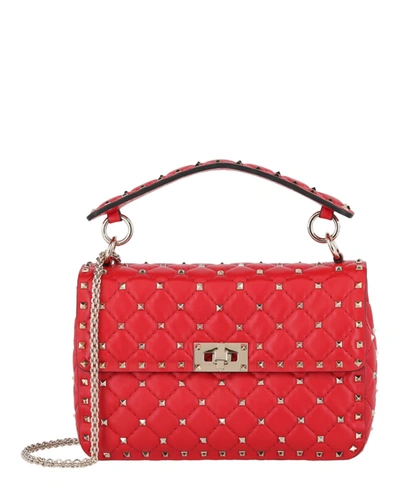Shop Valentino Rockstud Leather Shoulder Bag In -red