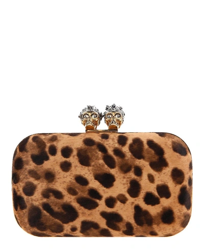 Shop Alexander Mcqueen Skull-detail Leather Clutch In Brown