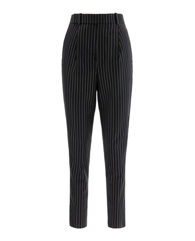 Shop Saint Laurent Pinstriped Wool-blend Pants In Black
