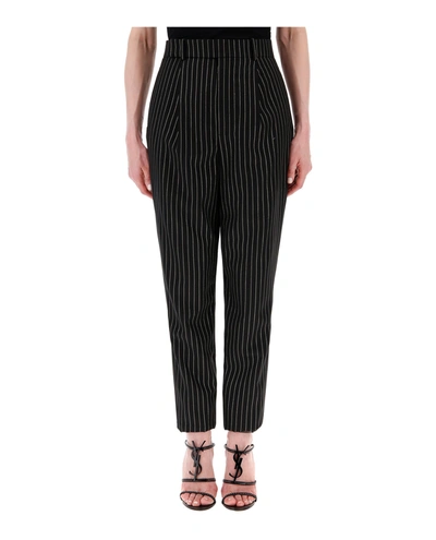 Shop Saint Laurent Pinstriped Wool-blend Pants In Black