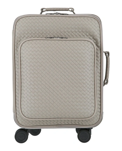 Shop Bottega Veneta Trolley Vn Leather Suitcase In /cement