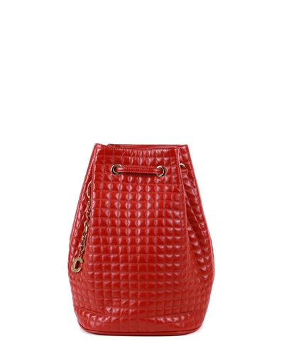 Shop Celine C-charm Leather Bucket Bag In Red