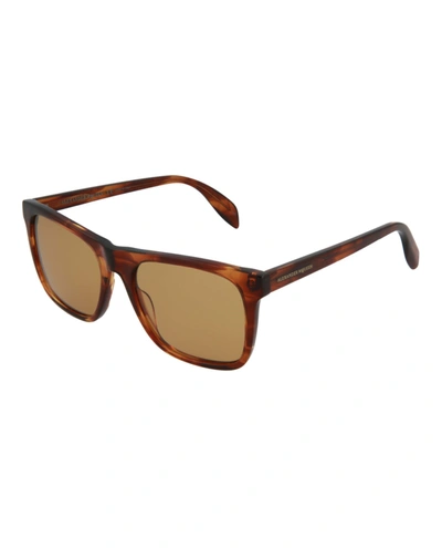 Shop Alexander Mcqueen Rectangle-frame Acetate Sunglasses In Brown