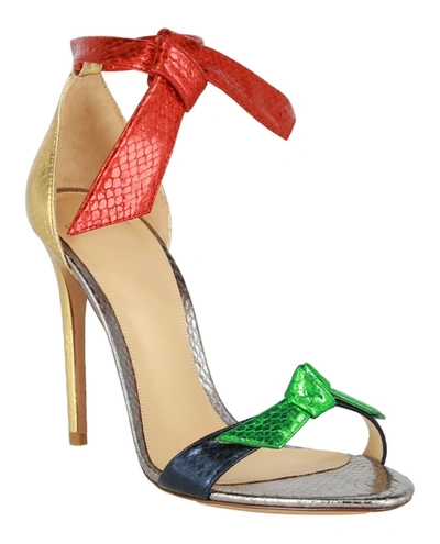 Shop Alexandre Birman Clarita Snake Leather Heels In Gold