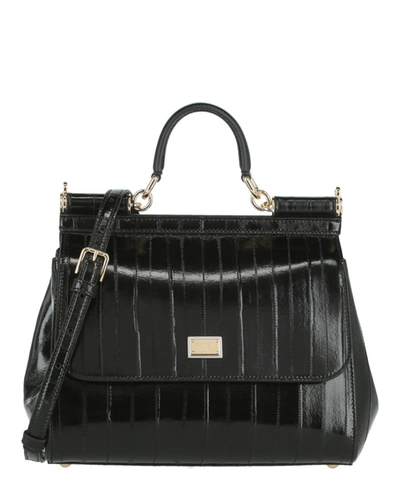 Shop Dolce & Gabbana Medium Sicily Leather Shoulder Bag In Black