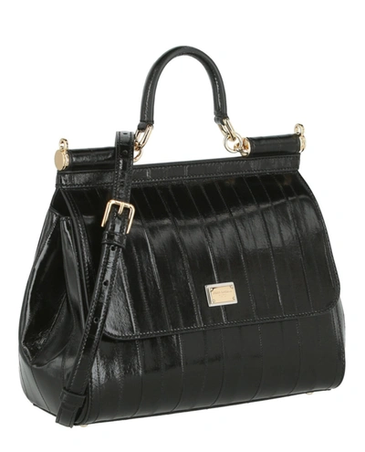 Shop Dolce & Gabbana Medium Sicily Leather Shoulder Bag In Black