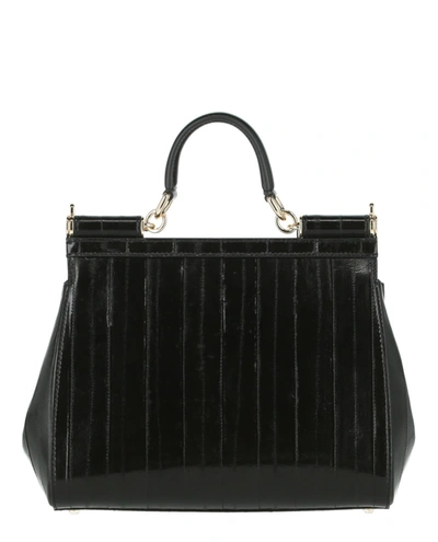 Shop Dolce & Gabbana Medium Sicily Leather Shoulder Bag In Black