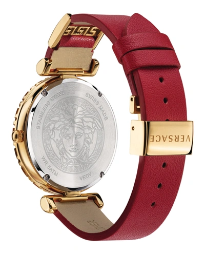 Shop Versace Palazzo Empire Greca Leather Watch In Gold