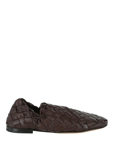 Shop Bottega Veneta Men's Woven Leather Flats In Brown