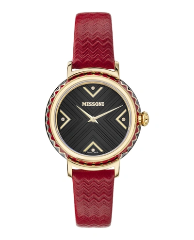 Shop Missoni Chevron Leather Watch In Black