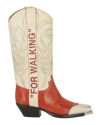 Shop Off-white Vintage Leather Cowboy Boot In Beige