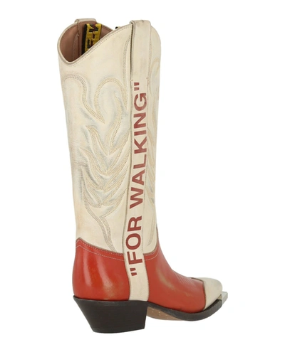Shop Off-white Vintage Leather Cowboy Boot In Beige