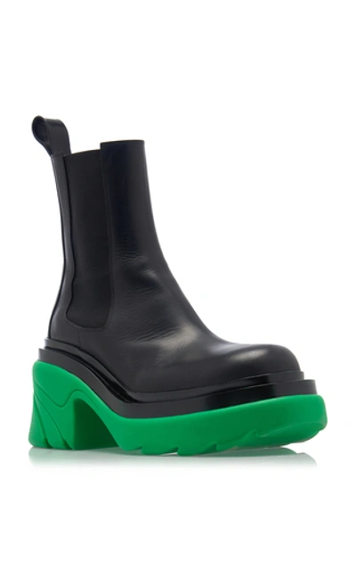 Bottega Veneta Leather Platform Chelsea Boots In Green