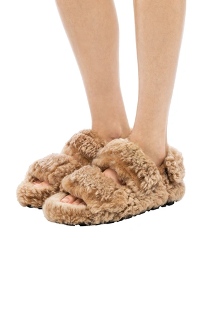 Shop Miu Miu Fluff Shearling Sandals In Brown