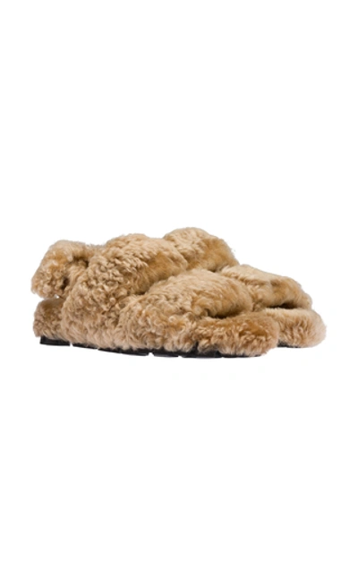 Shop Miu Miu Fluff Shearling Sandals In Brown