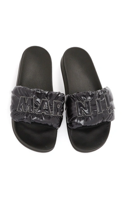 Shop Marni Women's Logo-embroidered Padded Nylon Slide Sandals In Black