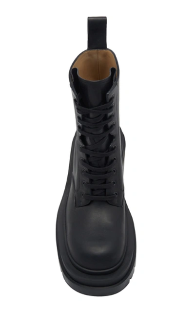 Bottega Veneta Womens Black Lug Lace-up Leather Combat Ankle Boots 3 In Black