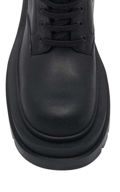 Bottega Veneta Womens Black Lug Lace-up Leather Combat Ankle Boots 3 In Black