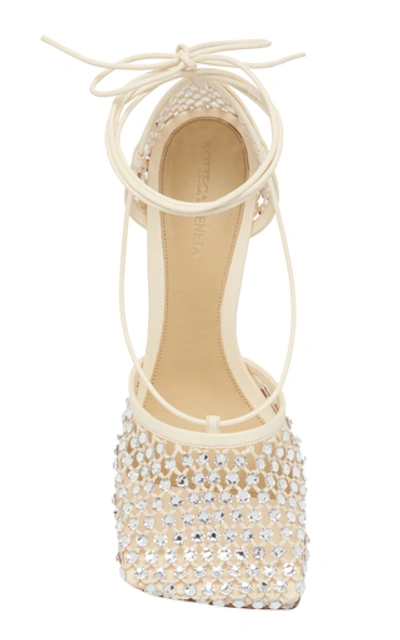 Bottega Veneta Women's Stretch Embellished Ankle Strap High Heel Pumps In White