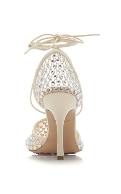 Bottega Veneta Women's Stretch Embellished Ankle Strap High Heel Pumps In White