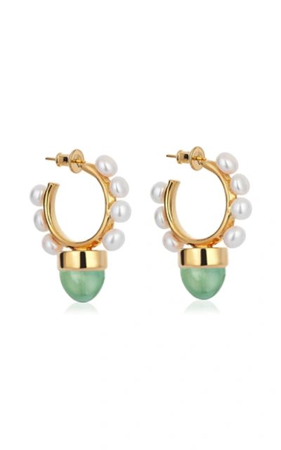 Shop Evren Kayar Women's Celestial 18k Yellow Gold Prehnite; Pearl Hoop Earrings In Green