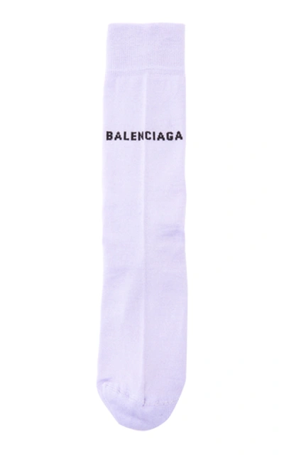 Shop Balenciaga Logo-knit Cotton-blend Socks In Purple