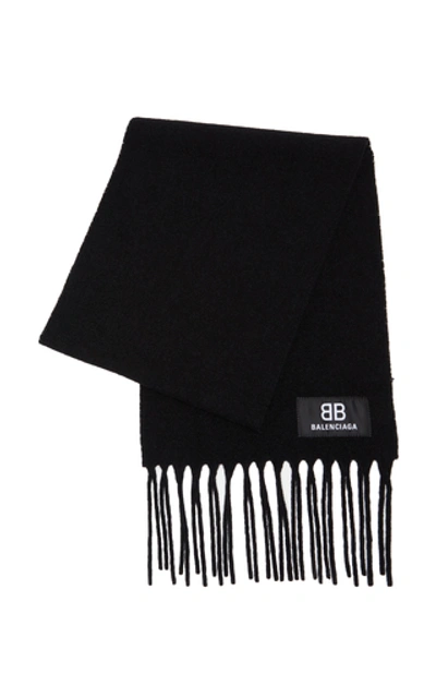 Shop Balenciaga Fringed Boucle Wool Scarf In Black