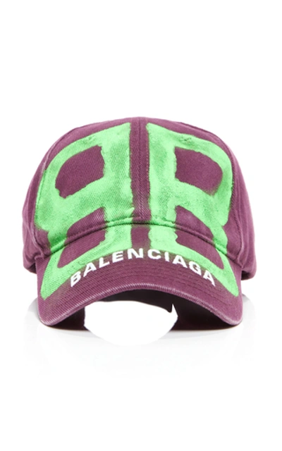 Shop Balenciaga Graffiti-print Cotton Baseball Cap In Purple