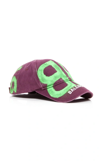 Shop Balenciaga Graffiti-print Cotton Baseball Cap In Purple