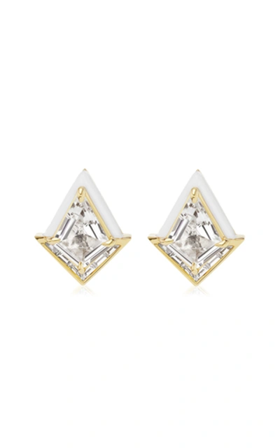 Shop Emily P Wheeler Women's Twinkle Enameled 18k Yellow Gold Diamond Earrings In White