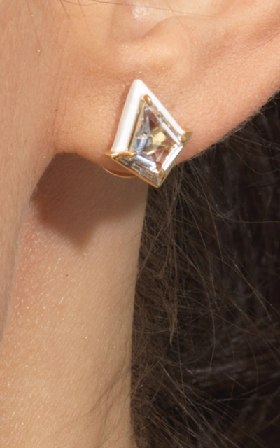 Shop Emily P Wheeler Women's Twinkle Enameled 18k Yellow Gold Diamond Earrings In White