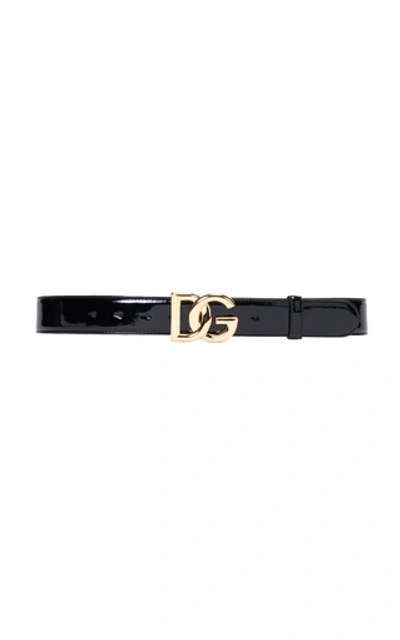 Shop Dolce & Gabbana Women's Patent Leather Belt With Logo Buckle In Black