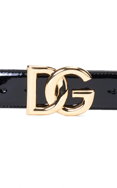 Shop Dolce & Gabbana Women's Patent Leather Belt With Logo Buckle In Black