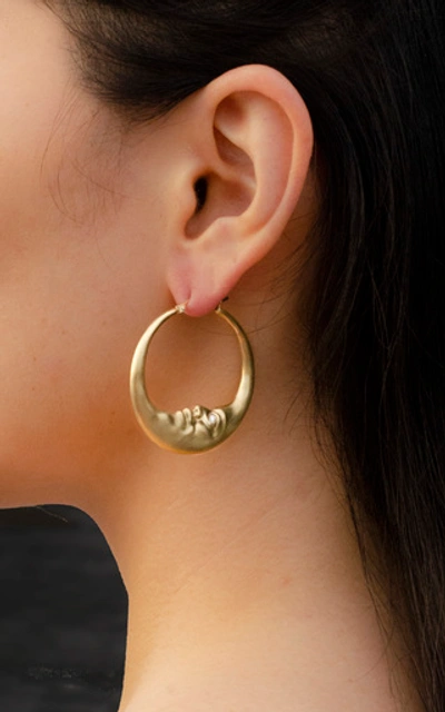 Shop Anthony Lent Large Crescent Moonface 18k Yellow Gold Diamond Earrings