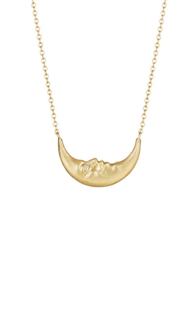 Shop Anthony Lent Crescent Moonface 18k Yellow Gold Diamond Necklace