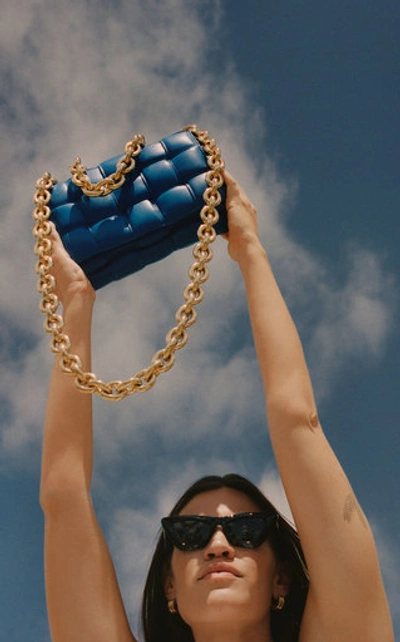 Shop Bottega Veneta The Chain Padded Cassette Leather Bag In Blue