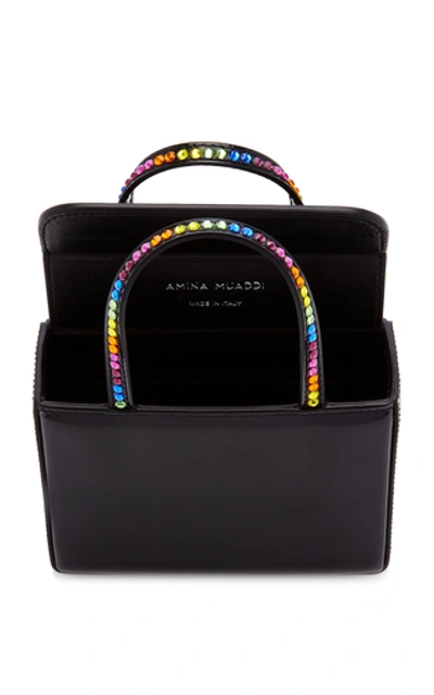 Shop Amina Muaddi Superamina Gilda Rainbow Patent Leather Tote In Black