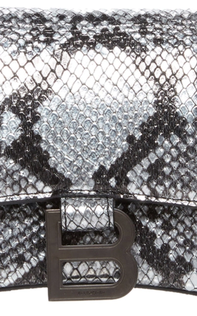 Shop Balenciaga Hourglass Xs Snake-effect Leather Bag In Silver
