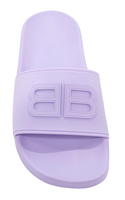 Shop Balenciaga Women's Logo-embossed Rubber Pool Slides In Purple